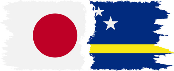 Curacao and Japan grunge flags connection vector