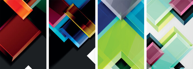 Color glass glossy square composition poster set for wallpaper, business card, cover, poster, banner, brochure, header, website