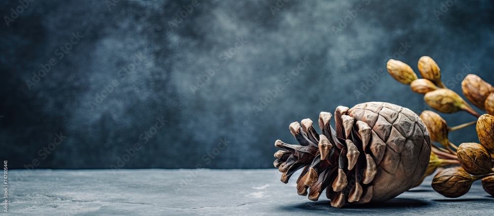 Aufkleber a detailed view of a pine cone placed on a table, showing its intricate pattern and texture. the con