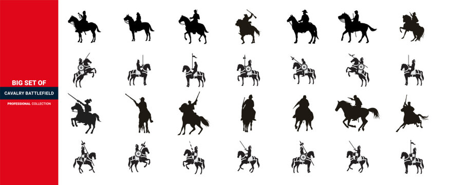 Knights are jumping. medieval battle scene with cavalry and infantry with figures