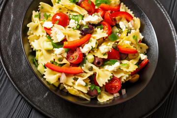 Farfalle salad, Bow Tie Pasta salad, top view