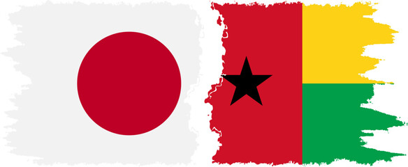 Guinea Bissau and Japan grunge flags connection vector