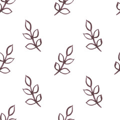 A pattern from an illustration of watercolor brown twigs with leaves. It was drawn by hand.