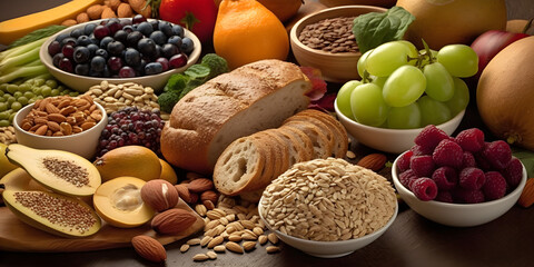 Fiber-rich foods and nutrients for balanced diet - obrazy, fototapety, plakaty