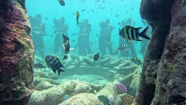 Gili Meno underwater Statues in Indonesia.