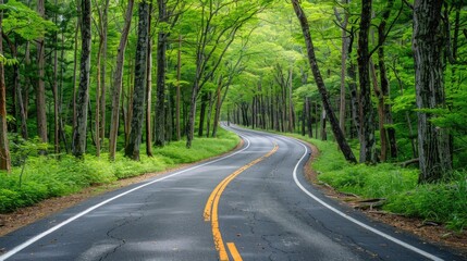 Fototapeta premium countryside road pass through natural green forest viewpoint.