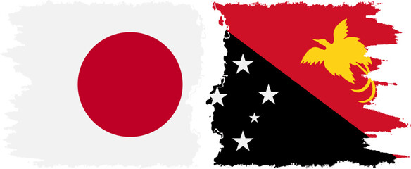 Papua New Guinea and Japan grunge flags connection vector