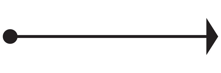 Straight line with point on start and arrow on finish. Symbol of direction, aim, target, path, easy challenge, fast way, ideal plan isolated on white background. Vector graphic illustration