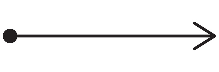 Straight line with point on start and arrow on finish. Symbol of direction, aim, target, path, easy challenge, fast way, ideal plan isolated on white background. Vector graphic illustration