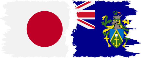 Pitcairn Islands and Japan grunge flags connection vector