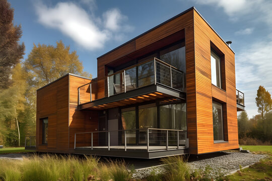 contemporary sandwich panel home with expansive windows Eco friendly residence constructed using modular housing