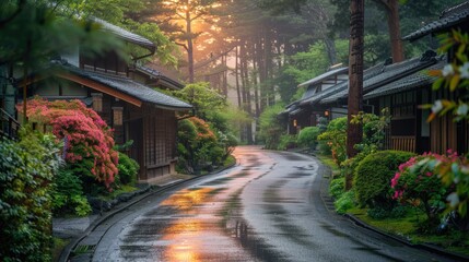 beautiful, clean and tidy traditional Japanese local village of Japan, one of the most visit...