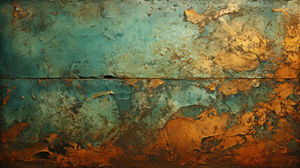 Green rusty texture on a metal wall. Shabby background with places for copying. Generative AI