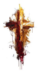 Christian cross made of brushstrokes, white background.