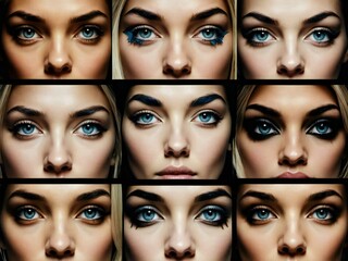 Naklejka premium Collage of women's faces Generative AI