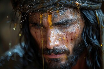 Jesus Christ anointed with the oil. Bible story.