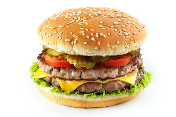Big burger isolated on white background.