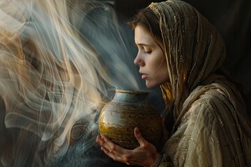 Mary Magdalene with an alabaster jar, biblical character. - obrazy, fototapety, plakaty