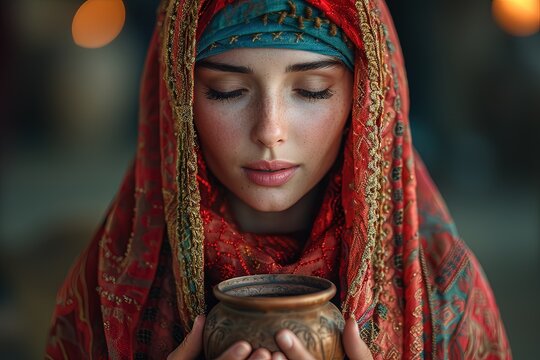 Mary Magdalene with an alabaster jar, biblical character.