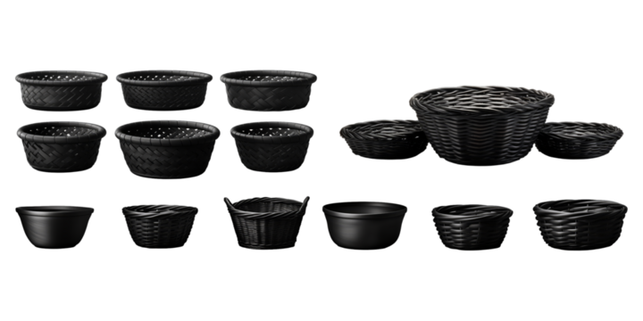 Collection of black basket isolated on a white background as transparent PNG - Powered by Adobe