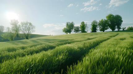 field and blue sky with clouds