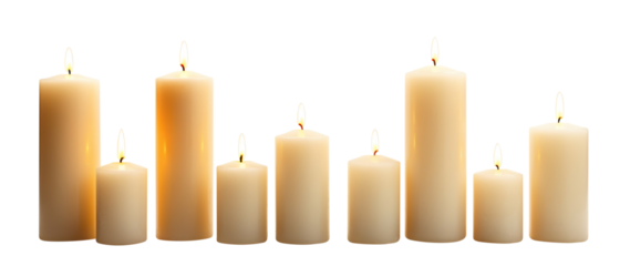 Pillar candles with flames illuminated, cut out
