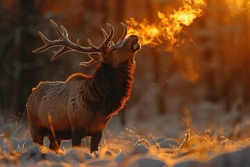 The exhaled air from an elk mouth howling. - obrazy, fototapety, plakaty