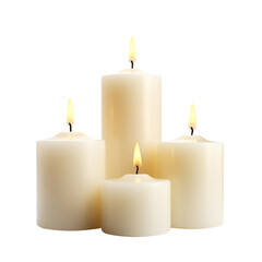 Fototapeta na wymiar Pillar candles with flames illuminated, cut out