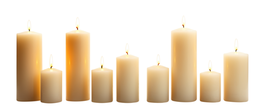 Pillar candles with flames illuminated, cut out