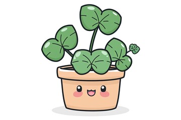 Smiling plant in pot, illustration.