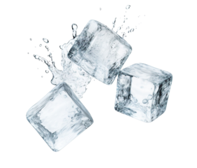 Three flying ice cubes, cut out