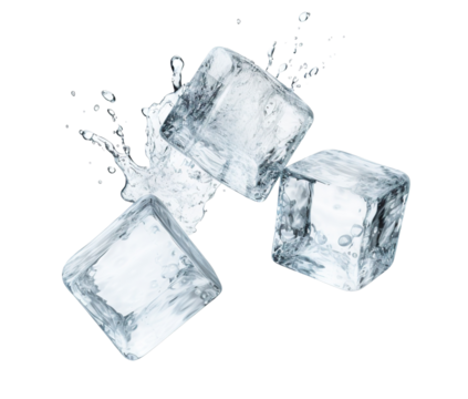Three flying ice cubes, cut out