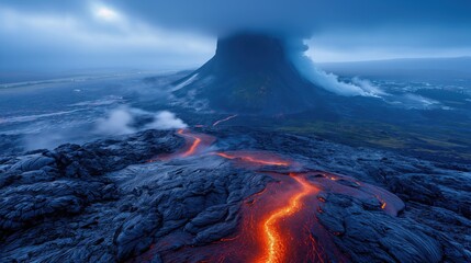 Iceland volcano. AI - obrazy, fototapety, plakaty