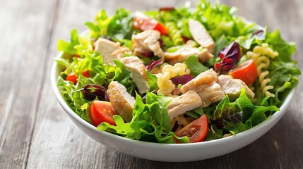 Healthy Chicken Pasta Salad with Avocado Tomato. AI