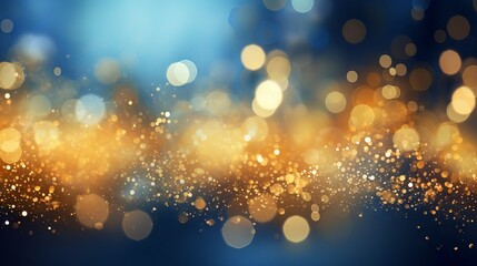 Fototapeta na wymiar Blue and gold abstract background with sparkling bokeh effect for New Year's Eve celebration