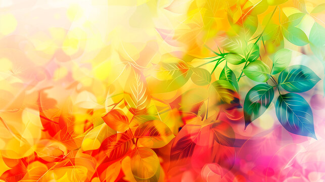 Abstract background of colorful autumn leaves with rainbow colors. Copy space. Graphic resources