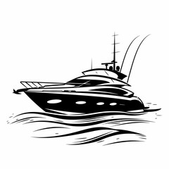 boat on the sea black and white illustration