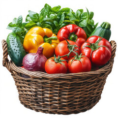 Fresh Vegetables Basket with Tomatoes: A healthy mix of ripe tomatoes and assorted vegetables in an organic basket, perfect for a nutritious and vibrant diet