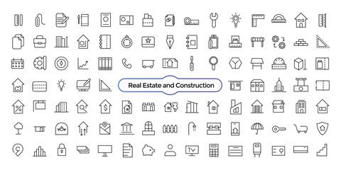Real Estate and Construction line icons set. Real Estate outline icons collection. Thin line web icon set.