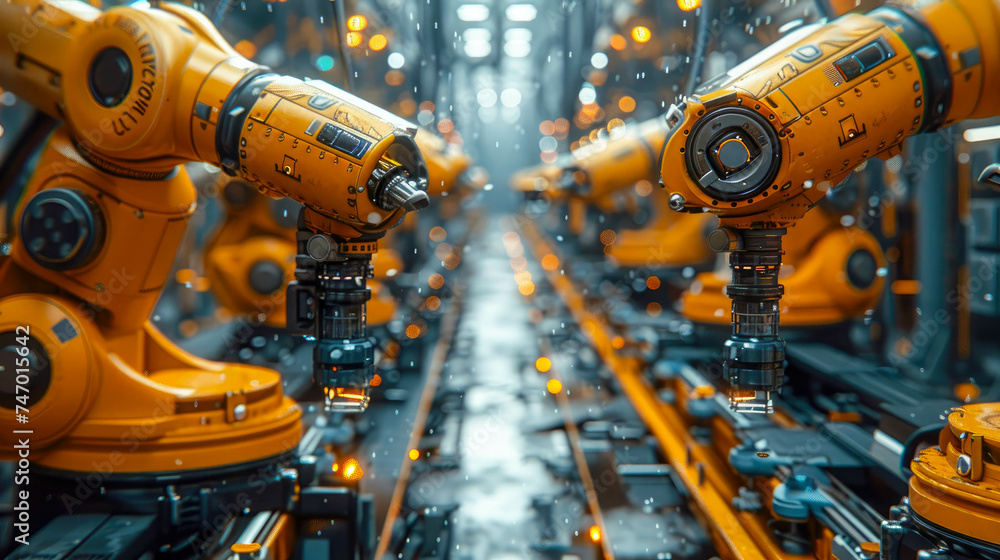 Aufkleber robotic arms working on assembly line in factory. concept of artificial intelligence for industrial 