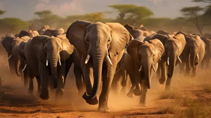 Foto op Canvas Herd of Elephants Trekking Across the Savanna © Polypicsell