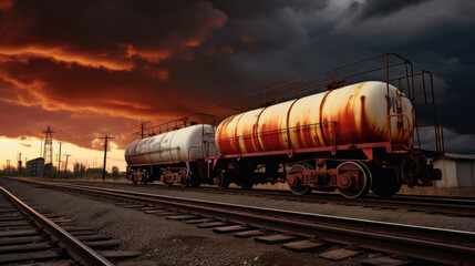 Fototapeta na wymiar Freight Train with Tanker Cars at Dusk