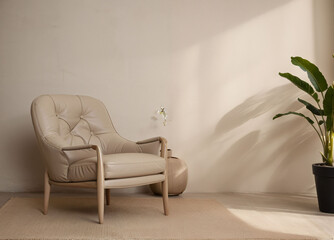 Minimal chair scandinavian beige - obrazy, fototapety, plakaty