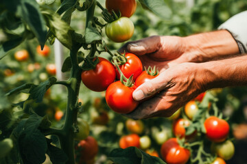 Farmer Harvesting Ripe Tomatoes in the Garden
