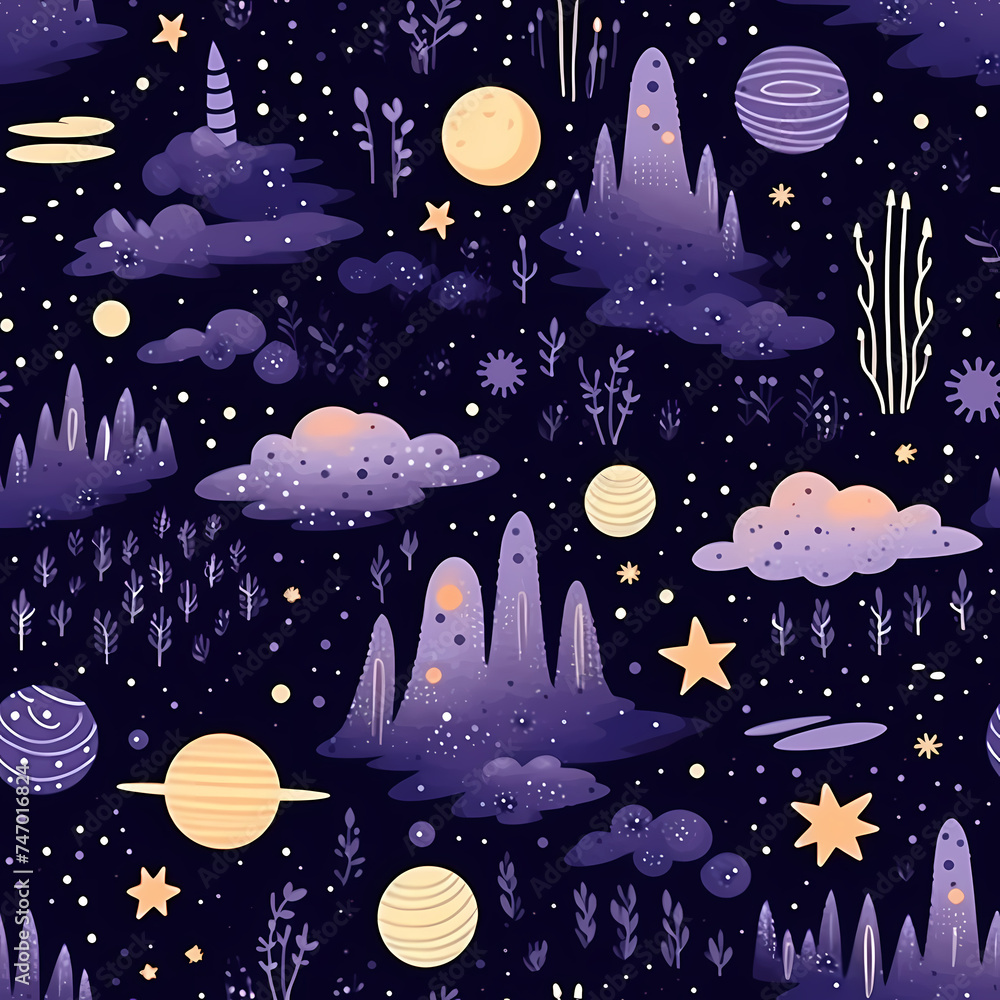 Poster planet with space seamless pattern