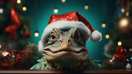Dragon Wearing Santa Hat in Festive Spirit