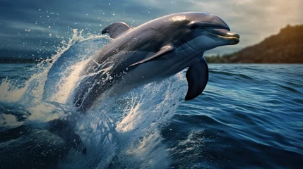 Schilderijen op glas Dolphin Energetically Leaping from Ocean Waves © Polypicsell
