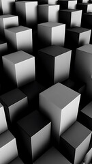 A 3D rendering of black and white cubes creating a checkered pattern with contrasting shadows.