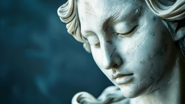 A beautiful marble statue of the Greek goddess Nyx, the Greek goddess of the night