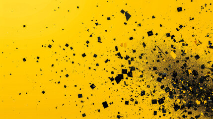 Dynamic abstract composition of shattered geometric shapes in yellow and black, conveying chaos and fragmentation. - obrazy, fototapety, plakaty